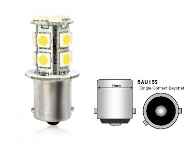 Led Izzó 12V S25 Bau15S Fehér - 13 Smd Led (2 Db)