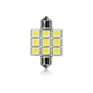 LED izzó 12V T11 36 mm (szofita) fehér - 9 SMD LED (2 db)