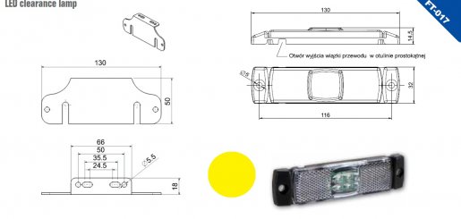 Szélességjelző 12v/24v téglalap  alakú sárga középen 4 LED sík hátoldal 130 mm x 32 mm