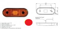 Szélességjelző 12v/24v kerekített  alakú piros 4 LED sík hátoldal 120 mm x 46 mm